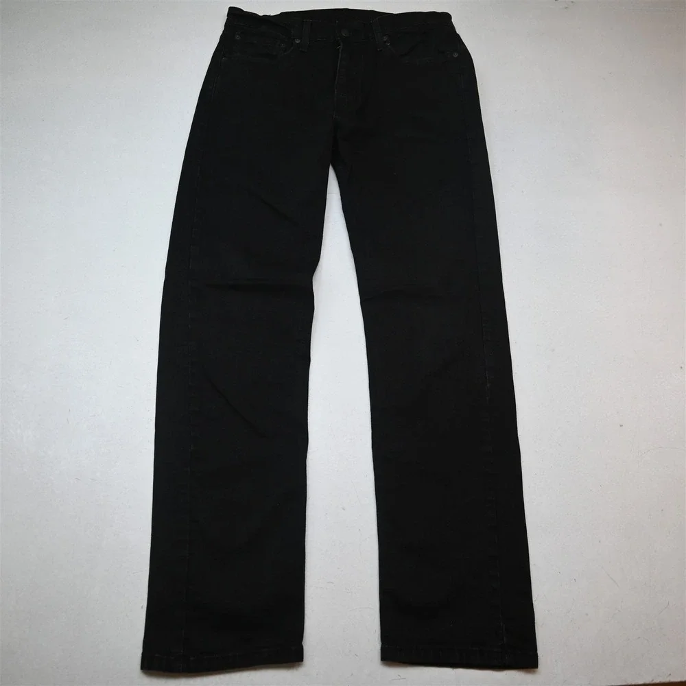 Levis 34x34 Black Stretch Denim 505 Straight Mens Jeans